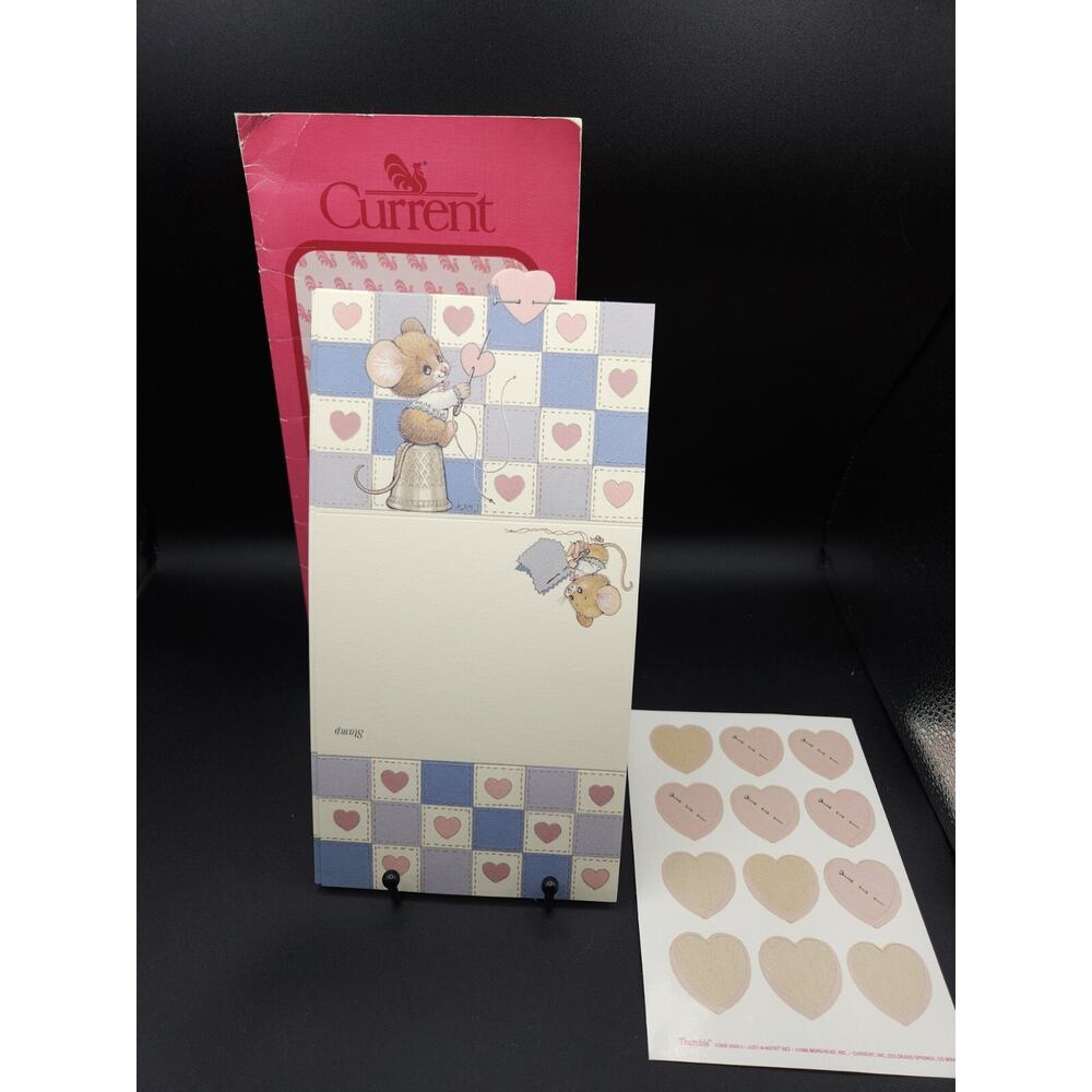 Vtg Current Just a Note 'Thumble" Fold Up Note Cards Mouse On Thimble Set Of 6